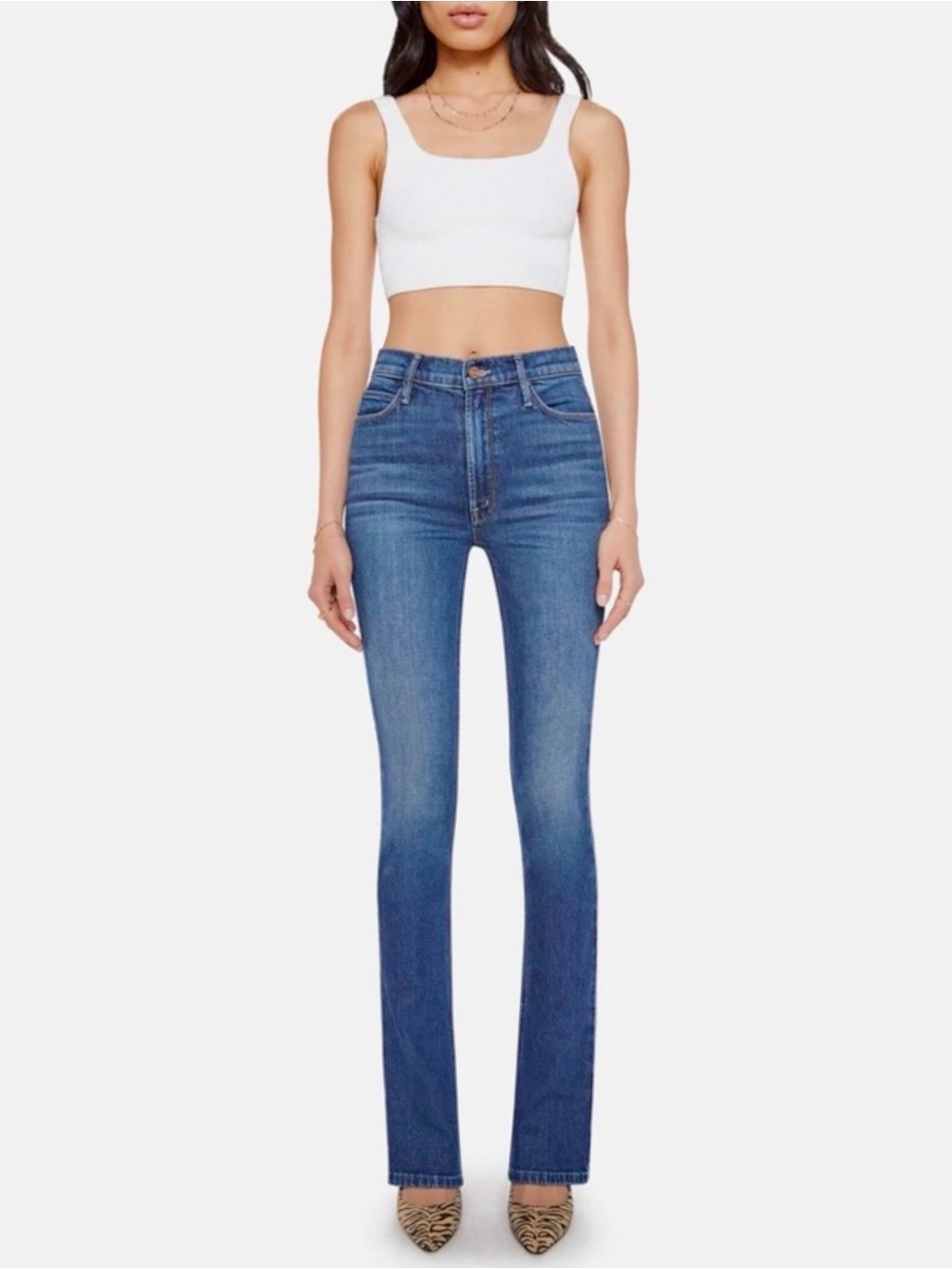 Mother the High Waisted Runaway Dark Blue Flare Jeans Teaming Up Size 26